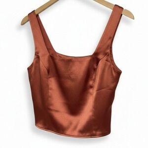 Express Rust Satin Cropped Tank Top